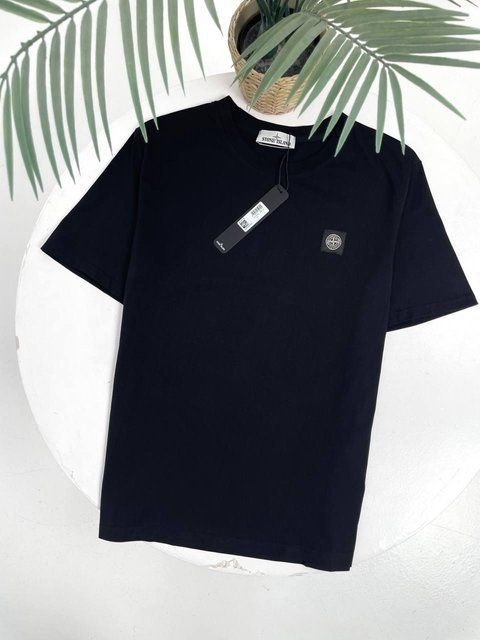 Мужская футболка Stone Island черная хлопковая Стон Айленд Гла-214 фото