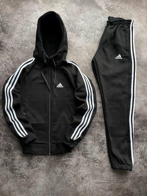 Мужской зимний спортивный костюм Adidas черный Комплект Адидас с капюшоном Univer-73 фото