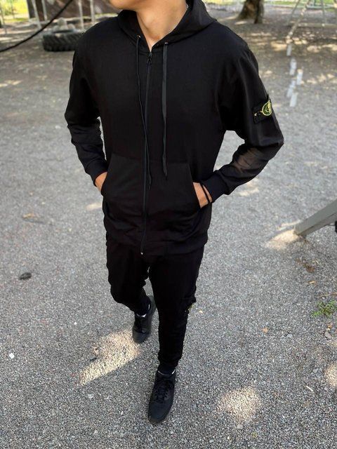 Мужской спортивный костюм Stone Island на молнии черный Комплект Стон Айленд Толстовка Штаны Univer-22 фото