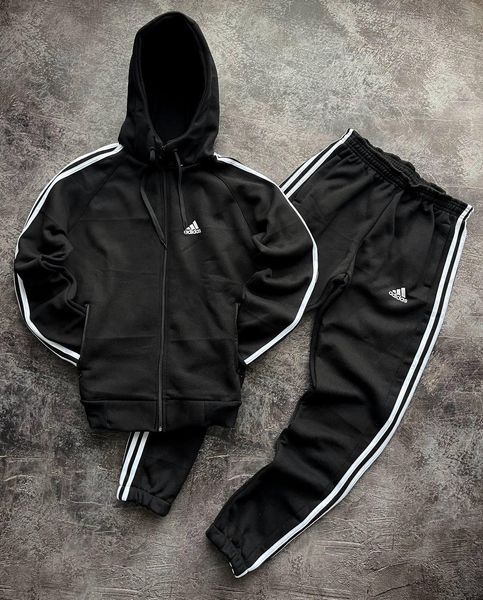 Мужской зимний спортивный костюм Adidas черный Комплект Адидас с капюшоном Univer-73 фото