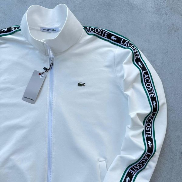 Чоловіча кофта Lacoste без капюшона біла Олімпійка Лакоста з лампасами Хар-658 фото