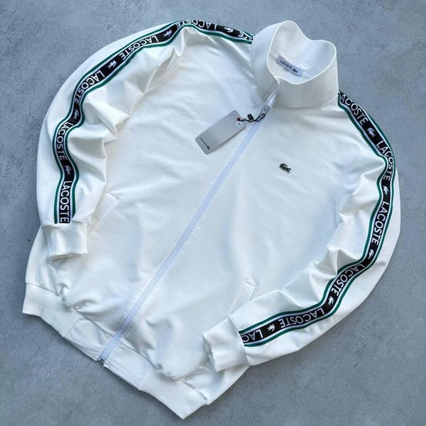 Чоловіча кофта Lacoste без капюшона біла Олімпійка Лакоста з лампасами Хар-658 фото