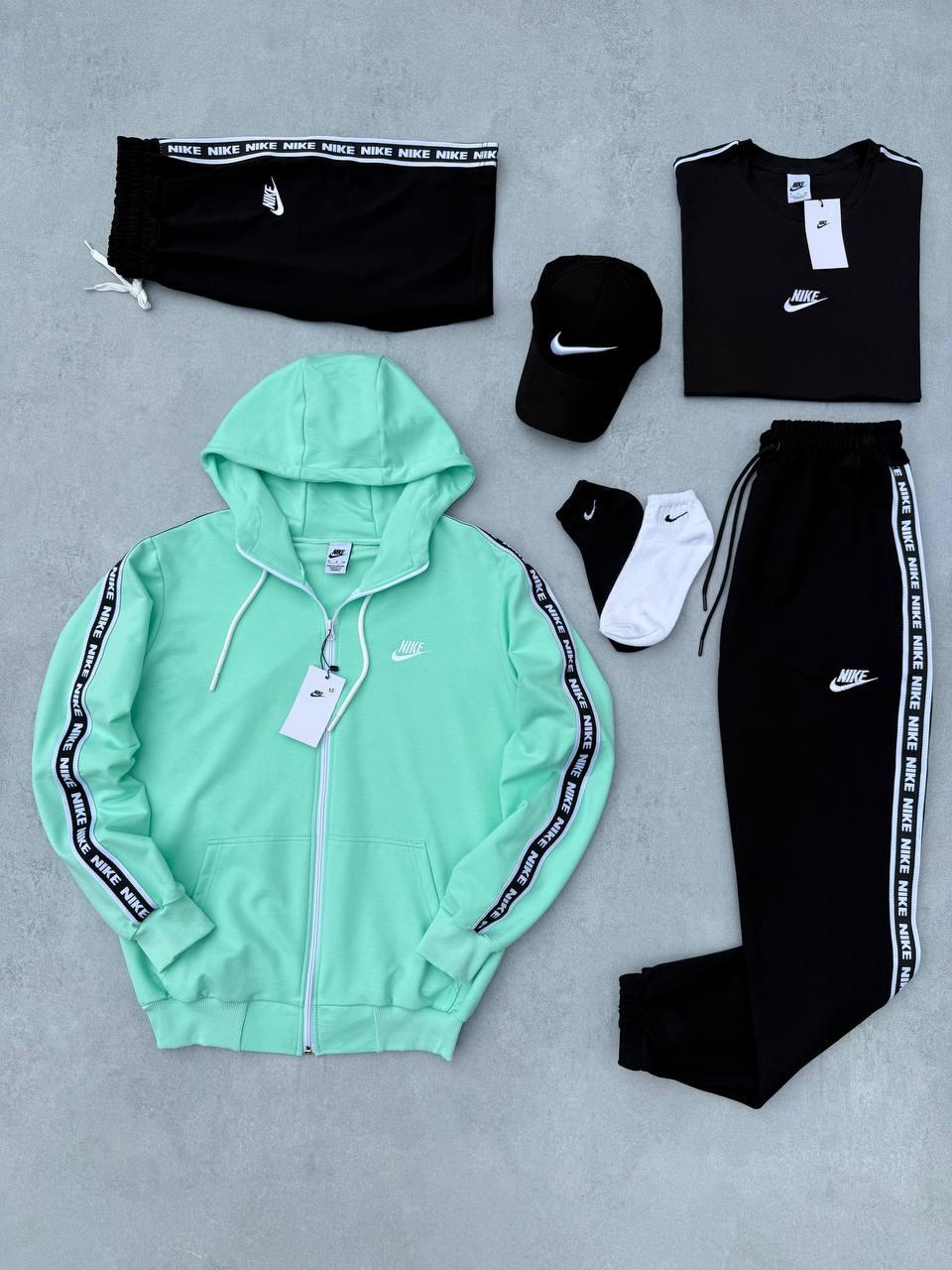 Чоловічий спортивний костюм Nike 7в1 м'ятний з лампасами Комплект Найк Костюм Футболка Шорти Кепка Шкарпетки