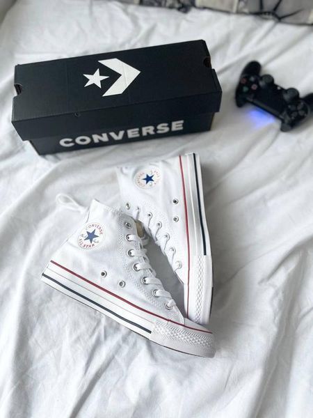 Жіночі кеди Converse All Star високі білі текстиль Кросівки Конверси Arm-KN_99037 фото