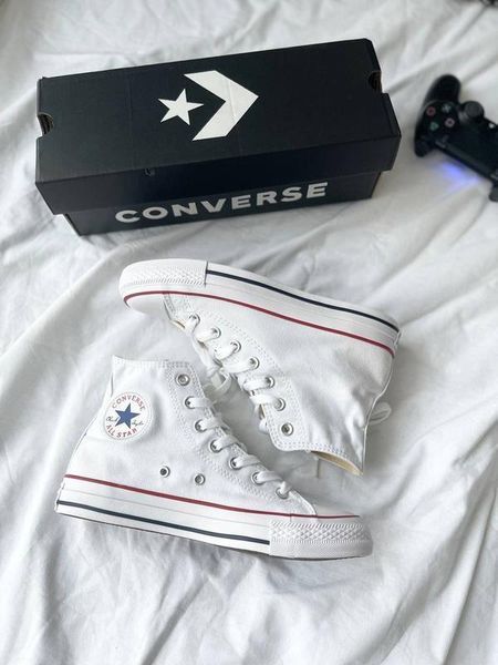 Жіночі кеди Converse All Star високі білі текстиль Кросівки Конверси Arm-KN_99037 фото