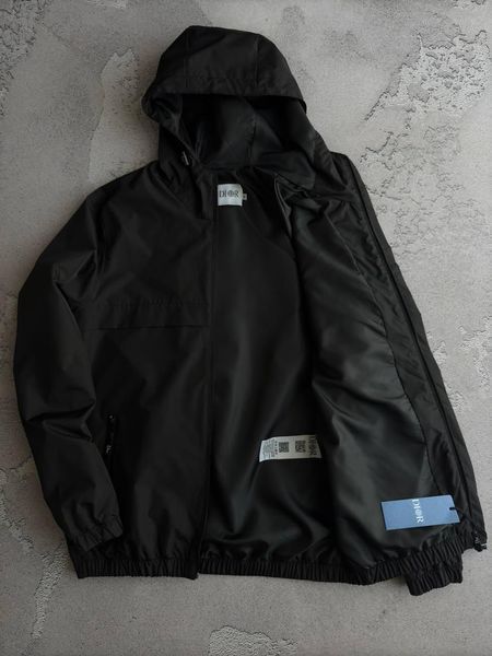 Мужская ветровка Stone Island x Dior с патчем черная Куртка Стон Айленд x Диор с капюшоном весенняя Хар-583 фото