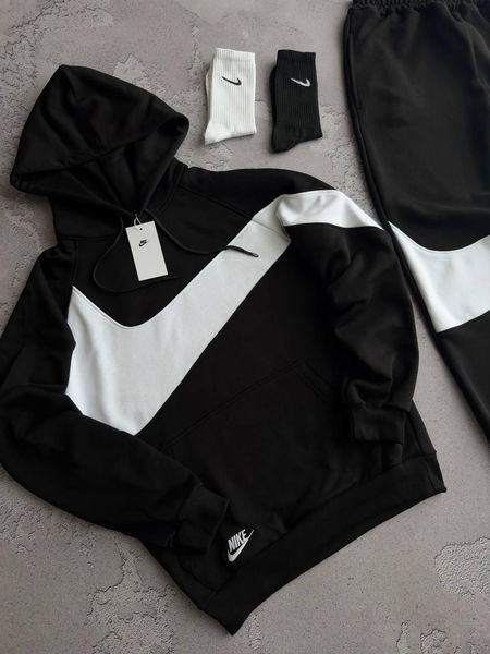 Чоловічий спортивний оверсайз костюм Nike Big Swoosh чорний Комплект Найк Біг Свуш Худі Штани Хар-586 фото