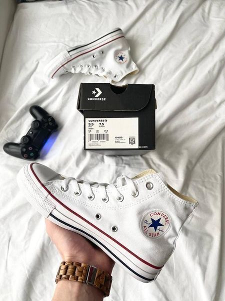 Жіночі кеди Converse All Star високі білі текстиль Кросівки Конверси Arm-KN_99037 фото