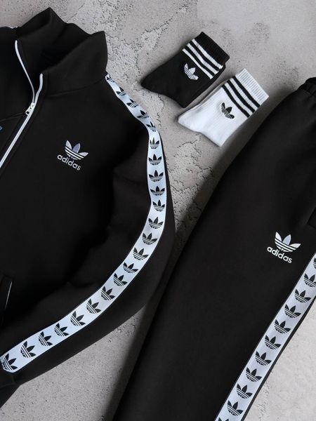 Мужской зимний спортивный костюм Adidas без капюшона черный Комплект Адидас Хар-697 фото