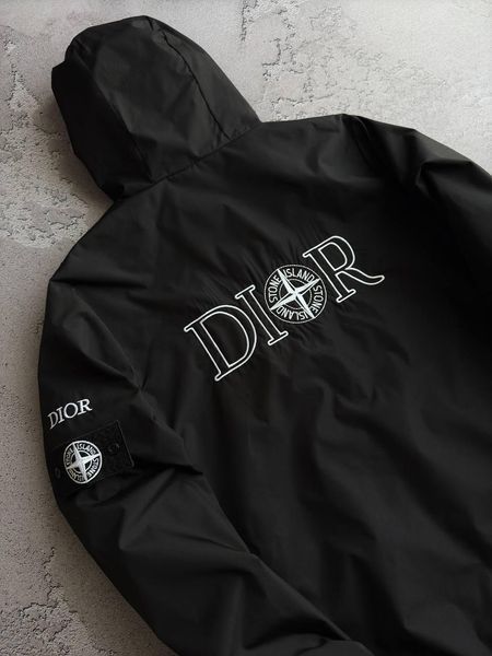 Мужская ветровка Stone Island x Dior с патчем черная Куртка Стон Айленд x Диор с капюшоном весенняя Хар-583 фото