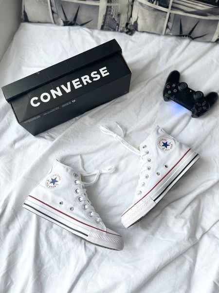 Жіночі кеди Converse All Star високі білі текстиль Кросівки Конверси Arm-KN_99037 фото