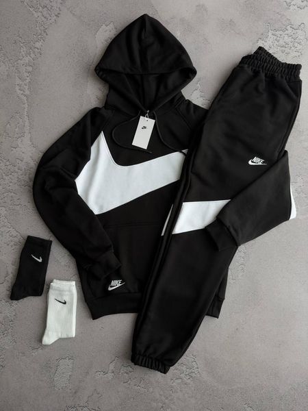 Чоловічий спортивний оверсайз костюм Nike Big Swoosh чорний Комплект Найк Біг Свуш Худі Штани Хар-586 фото