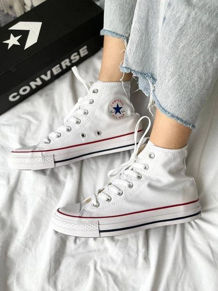 Жіночі кеди Converse All Star високі білі текстиль Кросівки Конверси Arm-KN_99037 фото