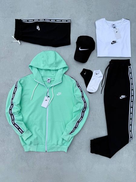 Чоловічий спортивний костюм Nike 7в1 м'ятний з лампасами Комплект Найк Костюм Футболка Шорти Кепка Шкарпетки Хар-639 фото