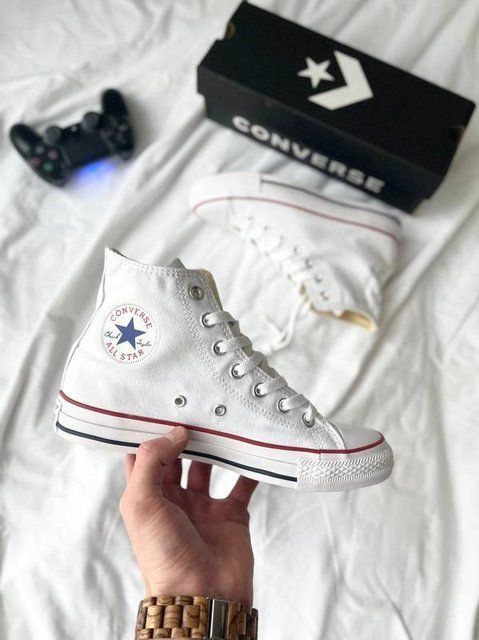 Женские кеды Converse All Star высокие белые текстиль Кроссовки Конверсы Arm-KN_99037 фото