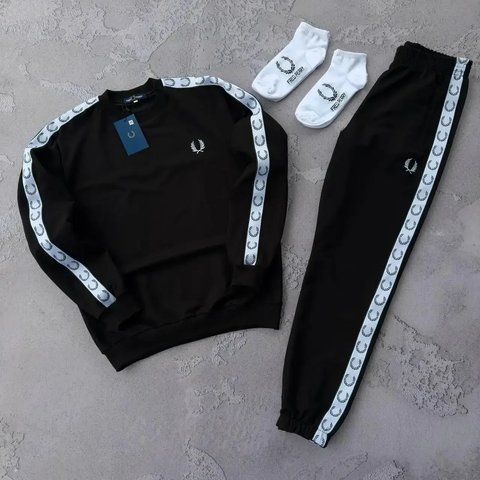 Мужской спортивный костюм Fred Perry с лампасами черный Комплект Фред Перри Свитшот Штаны Хар-515 фото