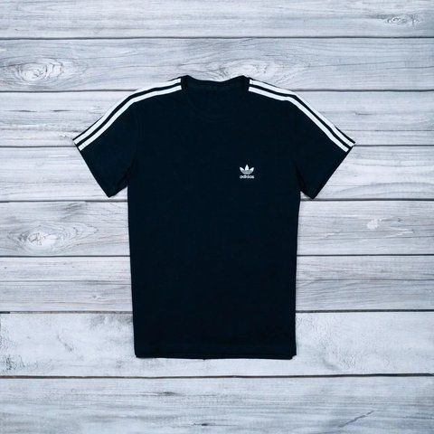 Чоловіча футболка Adidas чорна зі смугами Адідас із лампасами Мой-61/Хар-846 фото