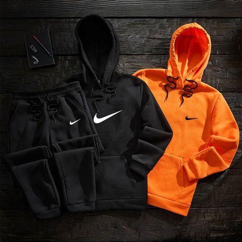 Мужской зимний спортивный костюм Nike 3в1 черно-оранжевый Набор Найк с капюшоном Ads-3 фото