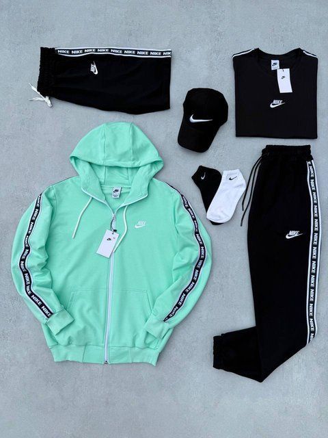 Мужской спортивный костюм Nike 7в1 мятный с лампасами Комплект Найк Костюм Футболка Шорты Кепка Носки Хар-639 фото