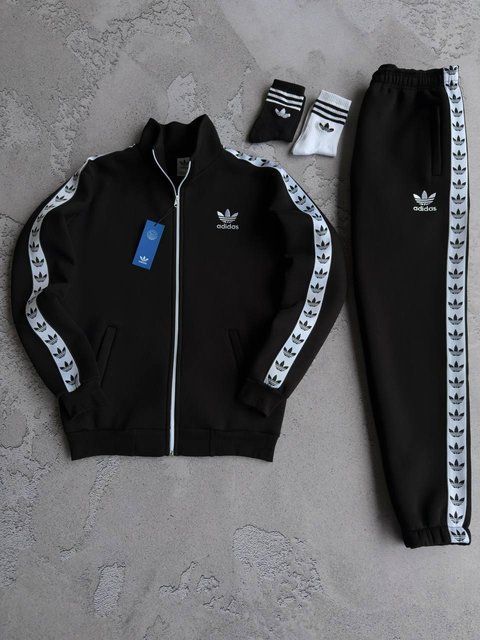 Мужской зимний спортивный костюм Adidas без капюшона черный Комплект Адидас Хар-697 фото