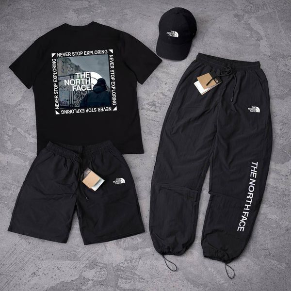 Мужской летний костюм The North Face Футболка Штаны Шорты Кепка белый комплект ТНФ Ads-318 фото