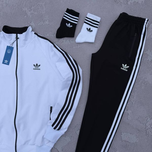 Мужской спортивный костюм Adidas Кофта на змейке + Штаны + Носки в подарок белый Хар-832 (коп5) фото