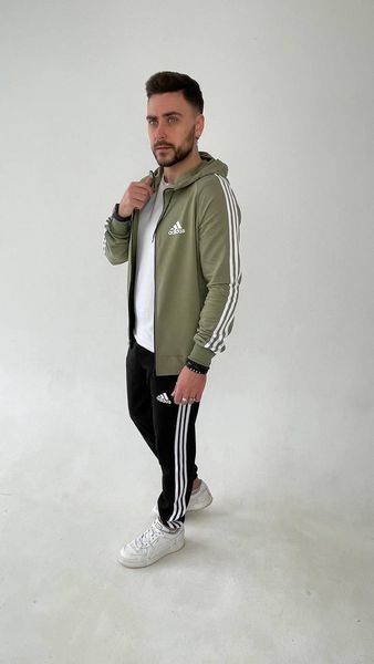 Чоловічий спортивний костюм Adidas хакі Комплект Адідас Кофта на змійці з капюшоном Штани univer-107 фото