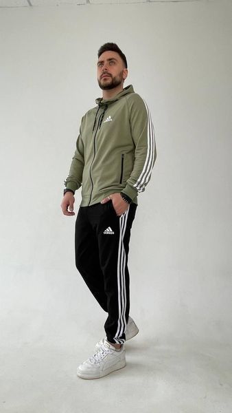 Чоловічий спортивний костюм Adidas хакі Комплект Адідас Кофта на змійці з капюшоном Штани univer-107 фото