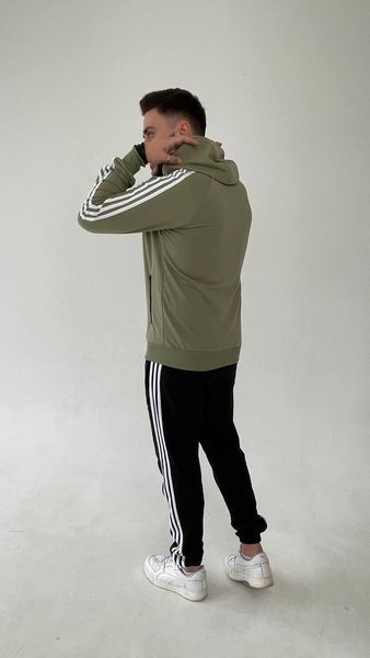 Чоловічий спортивний костюм Adidas хакі Комплект Адідас Кофта на змійці з капюшоном Штани univer-107 фото