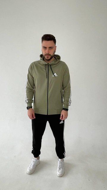 Мужской спортивный костюм Adidas хаки Комплект Адидас Кофта на змейке с капюшоном Штаны univer-107 фото