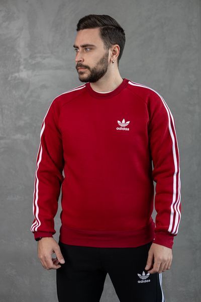 Чоловічий зимовий світшот Adidas з лампасами червоний Кофта Адідас без капюшона Хар-330 фото