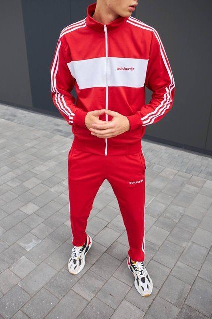 Мужской спортивный костюм Adidas без капюшона красный Комплект Адидас Кофта на молнии Штаны Хар-238 фото