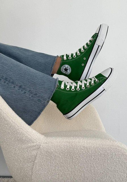 Женские кеды Converse All Star высокие зеленые текстиль Кроссовки Конверсы Arm-Gr_004 (коп1) фото