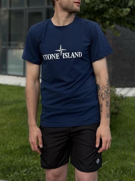 Чоловіча футболка Stone Island синя бавовняна Теніска Стон Айленд Will-SS0031 фото