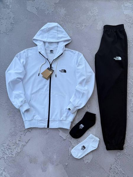 Мужской спортивный костюм The North Face 3в1 белый Комплект ТНФ Зип-худи Штаны Футболка Кепка Хар-452 фото