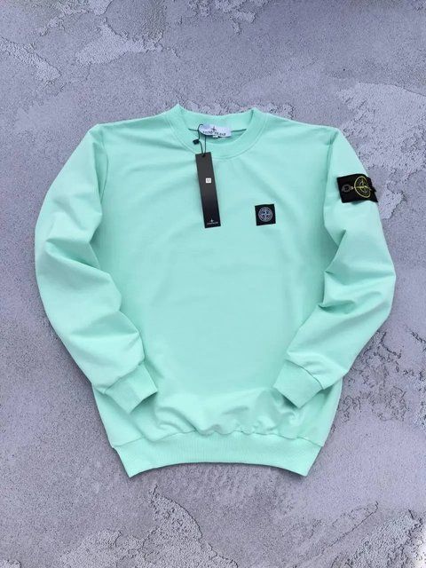 Мужской свитшот Stone Island мятный Кофта без капюшона Стон Айленд с патчем Хар-592 фото