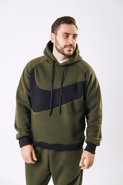 Чоловічий зимовий спортивний костюм Nike Big Swoosh хакі Комплект Найк Худі Штани з капюшоном Univer-86 фото