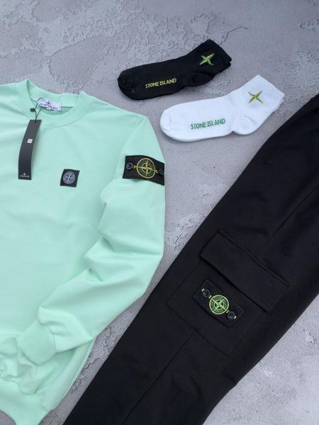 Мужской спортивный костюм Stone Island без капюшона бирюзовый Комплект Стон Айленд Свитшот Штаны Хар-751 фото