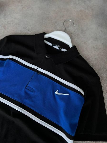 Чоловіча футболка Поло Nike чорна із синім бавовняна Теніска Найк Моло-91-1 (коп 3) фото