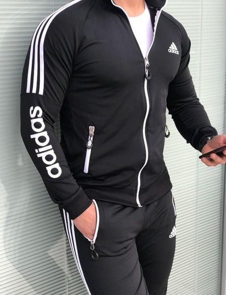 Чоловічий спортивний костюм Adidas чорний Комплект Адідас Кофта на змійці Штани Seas-10 фото