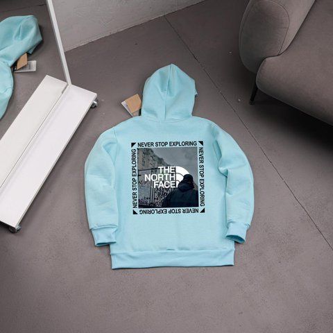 Мужское зимнее худи The North Face с капюшоном голубое Толстовка ТНФ Ads-481 фото