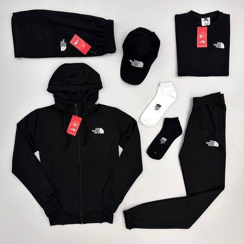Мужской спортивный костюм The North Face 7в1 черный Комплект ТНФ Кофта Штаны Футболка Шорты Кепка Хар-156 фото