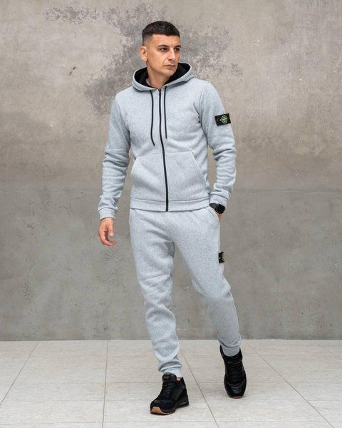 Мужской зимний спортивный костюм Stone Island серый Комплект Стон Айленд с капюшоном Sta-381 фото