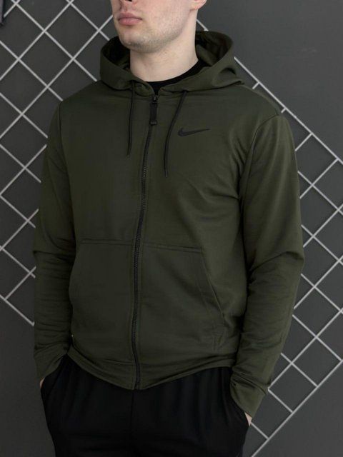 Мужская толстовка Nike на молнии хаки Кофта с капюшоном однотонная Rap-RD099 фото