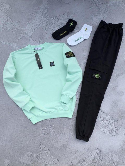Мужской спортивный костюм Stone Island без капюшона бирюзовый Комплект Стон Айленд Свитшот Штаны Хар-751 фото
