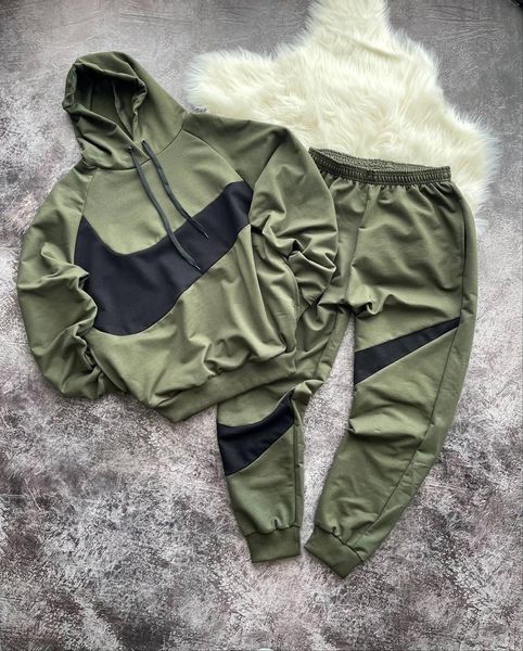 Чоловічий зимовий спортивний костюм Nike Big Swoosh хакі Комплект Найк Худі Штани з капюшоном Univer-86 фото