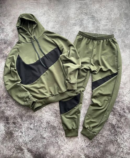 Чоловічий зимовий спортивний костюм Nike Big Swoosh хакі Комплект Найк Худі Штани з капюшоном Univer-86 фото