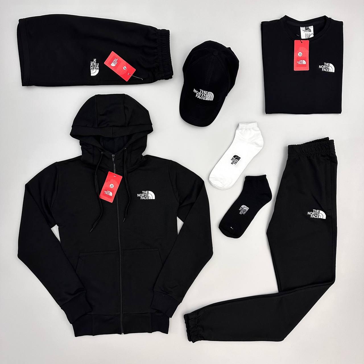 Чоловічий спортивний костюм The North Face 7в1 чорний ТНФ Кофта Штани Футболка Шорти Кепка