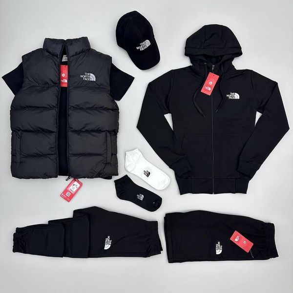 Мужской спортивный костюм The North Face 7в1 черный Комплект ТНФ Кофта Штаны Футболка Шорты Кепка Хар-156 фото