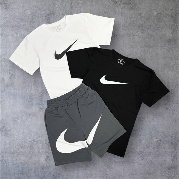 Мужской летний костюм Nike Футболка Шорты Кепка белый с серым Комплект Найк Will-N0097 фото